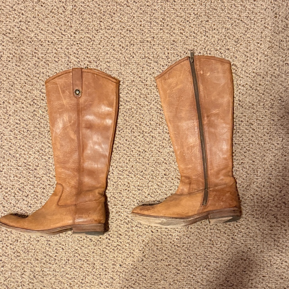 Frye Tan Leather Boots with Button Detail